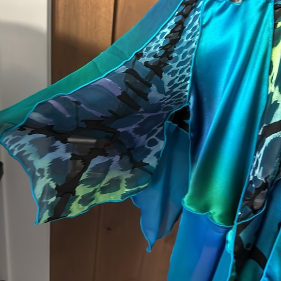 Drapers & Damon's Silk/Rayon Open Front Kimono Jacket Womens 1X Sheer Patchwork - Picture 3 of 6